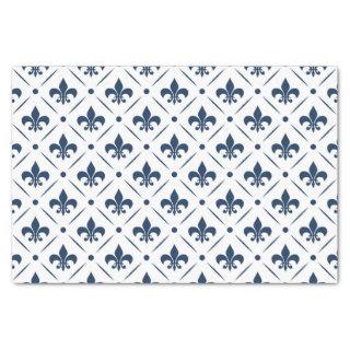 Dark blue Fleur De Lis pattern on white background Tissue Paper