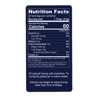 Dark Blue Honey Jar Nutrition Facts Label