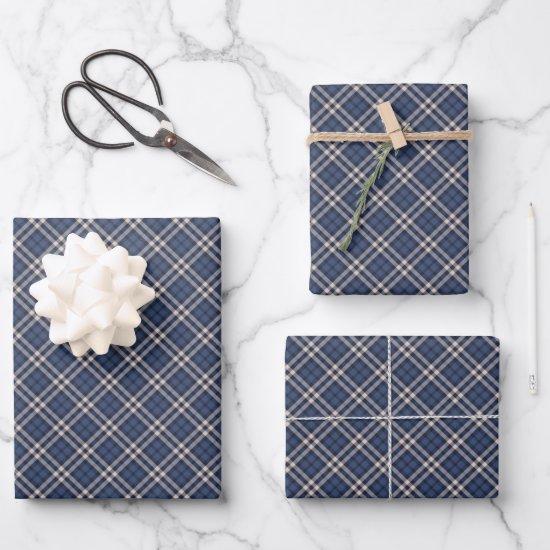 Dark Blue & Pastel Gray Plaid Tartan Pattern  Sheets