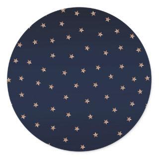 Dark Blue & Rose Gold Pink Glittery Stars Starry Classic Round Sticker