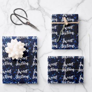 Dark blue sparkles Sweet 16 elegant script pattern  Sheets