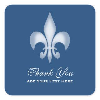 Dark Blue Transparent Fleur de Lis Thank You Square Sticker