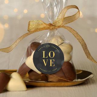 Dark Bokeh Lights Faux Gold Love Classic Round Sticker
