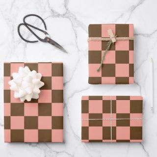 Dark Brown and Light Pink Checkerboard  Sheets