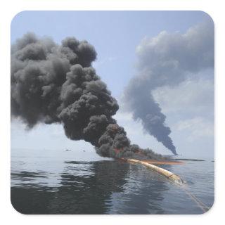 Dark clouds of smoke and fire emerge 3 square sticker