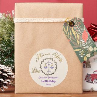 Dark Gold Floral Embossed Libra Zodiac Classic Round Sticker