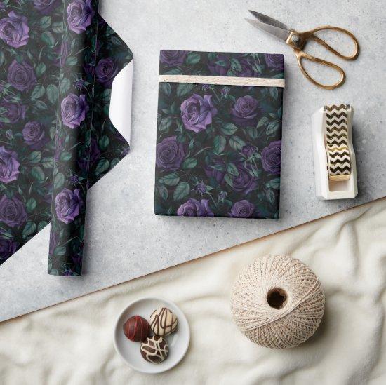 Dark Gothic Floral Pattern with Deep Purple Roses