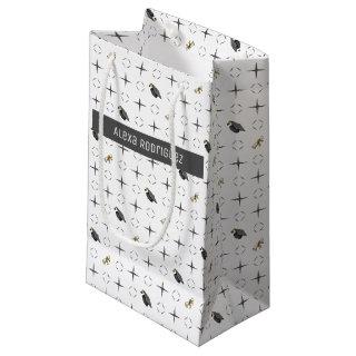 Dark Gray Graduation Caps and Diploma Pattern Small Gift Bag