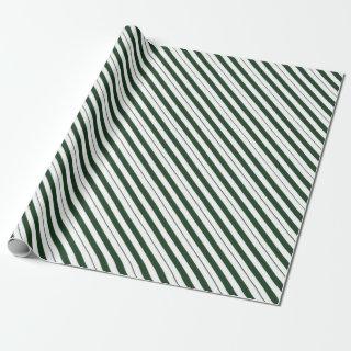 Dark Green and White Candy Cane Diagonal Stripes