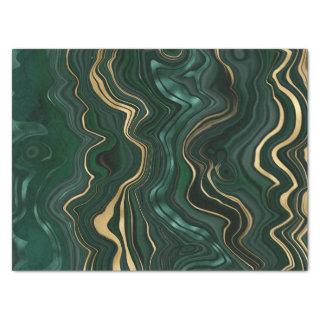 Dark Green Malachite and Gold Foil Strata Veining Tissue Paper