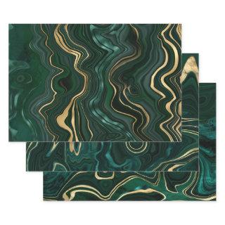 Dark Green Malachite and Gold Foil Strata Veining  Sheets