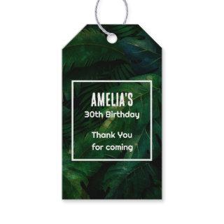 Dark Green Tropical Leaves Birthday Thank You Gift Tags