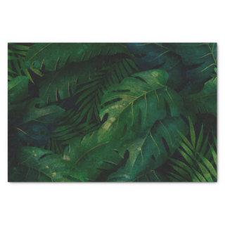 Dark Green Tropical Leaves Pattern Tissue Paper