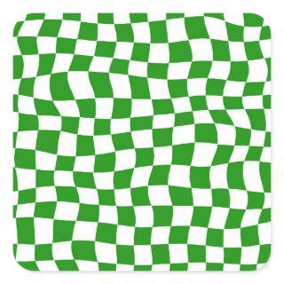 Dark Green Warped Checker Board  Square Sticker