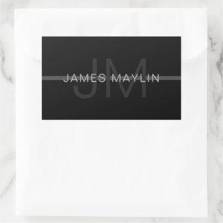 Dark Grey Monogram, Name & Geometric Stripe Rectangular Sticker