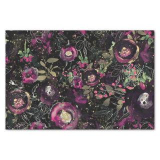 Dark Moody Berry Plum Sparkle Floral Modern Tissue Paper
