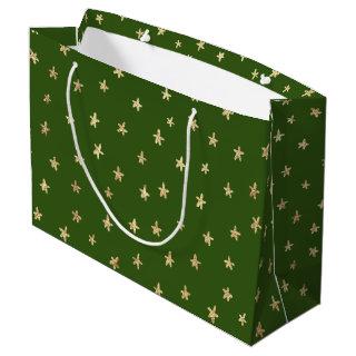 Dark Moody Green Gold Star Pattern Large Gift Bag
