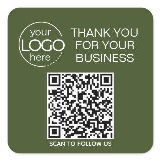 Dark Moss Green QR Code Smart Contact Square Sticker