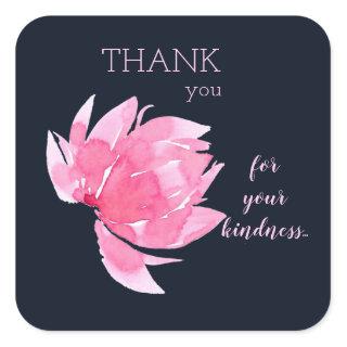 Dark Navy and Pink Floral Thank You Kindness Square Sticker