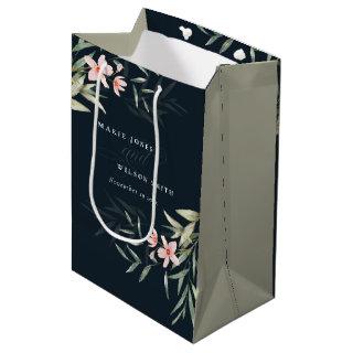 Dark Navy Blush Greenery Floral Bunch Wedding Medium Gift Bag