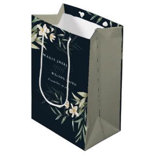 Dark Navy White Greenery Floral Bunch Wedding Medium Gift Bag