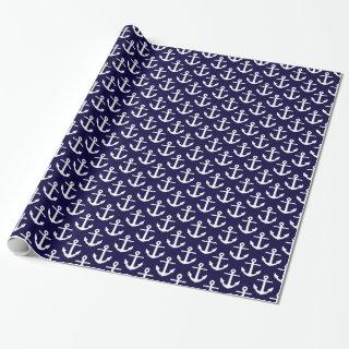 Dark Navy White Nautical Anchors Pattern