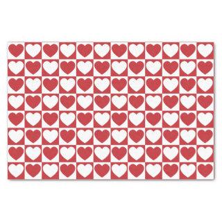 Dark Red and White Checkered Pattern With Hearts Tissue Paper