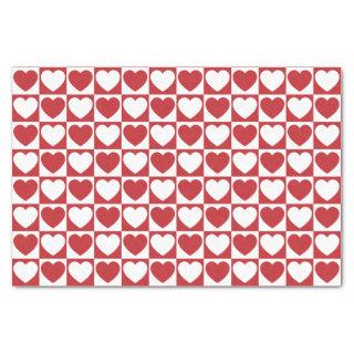 Dark Red and White Checkered Pattern With Hearts Tissue Paper