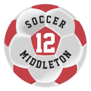 Dark Red and White Soccer Sport Ball Classic Round Sticker