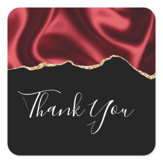 Dark Red Glam Wavy Satin Abstract Design Thank You Square Sticker