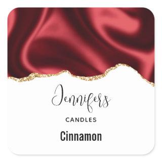 Dark Red Glam Wavy Satin Design - Candle Business Square Sticker