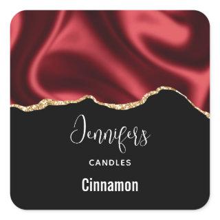 Dark Red Glam Wavy Satin Design - Candle Business Square Sticker