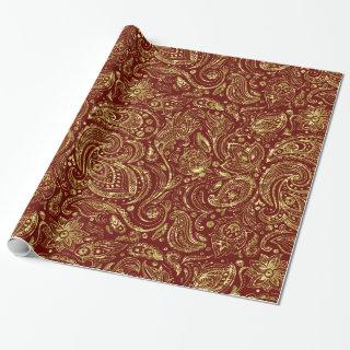Dark Red & Shiny Gold Floral paisley Pattern