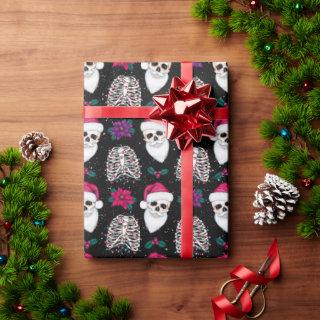 Dark Santa Hat Skeleton Christmas Gift Wrap