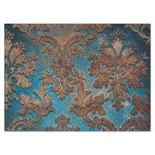Dark Teal and Patina Damask Decoupage Tissue Paper