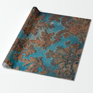 Dark Teal and Rust Damask