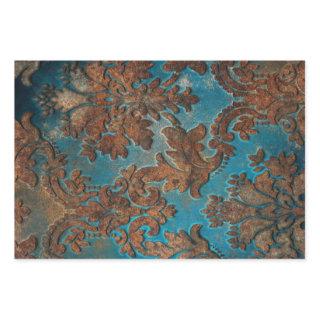 Dark Teal and Rust Damask  Sheets