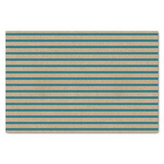 Dark Teal Blue Green Lines Faux Rustic Brown Kraft Tissue Paper