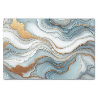 Dark Teal Gray Light Blue Gold Marble Art Pattern Tissue Paper
