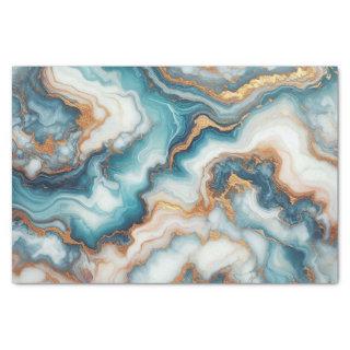 Dark Teal Turquoise Blue Gold Marble Art Pattern Tissue Paper