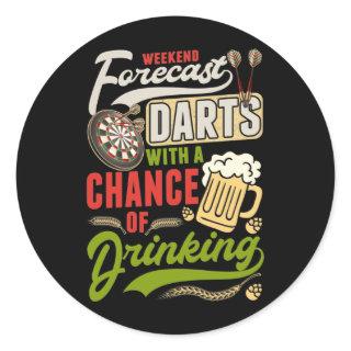 Dart Throwing Dartboard 180 Darts and Beer Classic Round Sticker