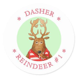 DASHER REINDEER Small Round Stickers