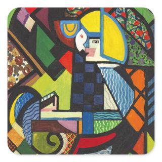 Daughter in a Rocket, colorful painting, Square Sticker