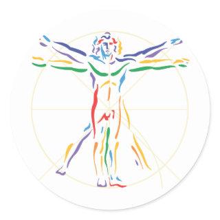 DaVinci Anatomy Man in Chakra Colors Classic Round Sticker