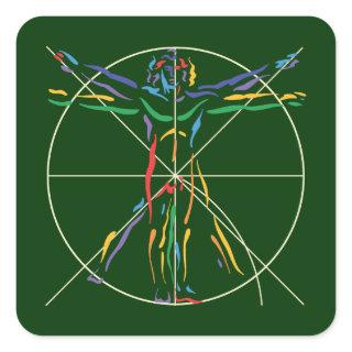 DaVinci Anatomy Man in Chakra Colors Square Sticker