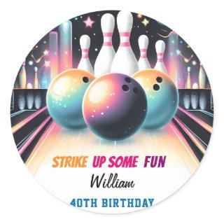 Day Neon Boy Kids Team Event Bowling 21st Birthday Classic Round Sticker
