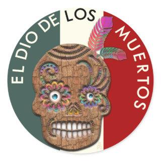 Day of the Dead Sugar Skull - Cedar Shake Classic Round Sticker