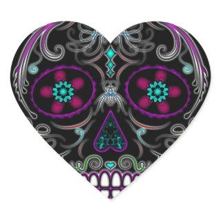Day of the Dead Sugar Skull - Colorfully Black Heart Sticker