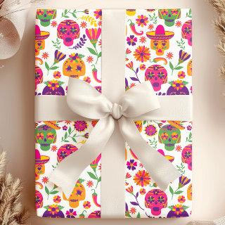 Day Of The Dead White Colorful Sugar Skull Pattern
