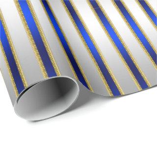 Dazzling Shiny Silver and Royal Blue Stripes